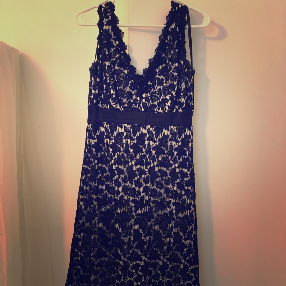 Tea length Tadashi dress with lace